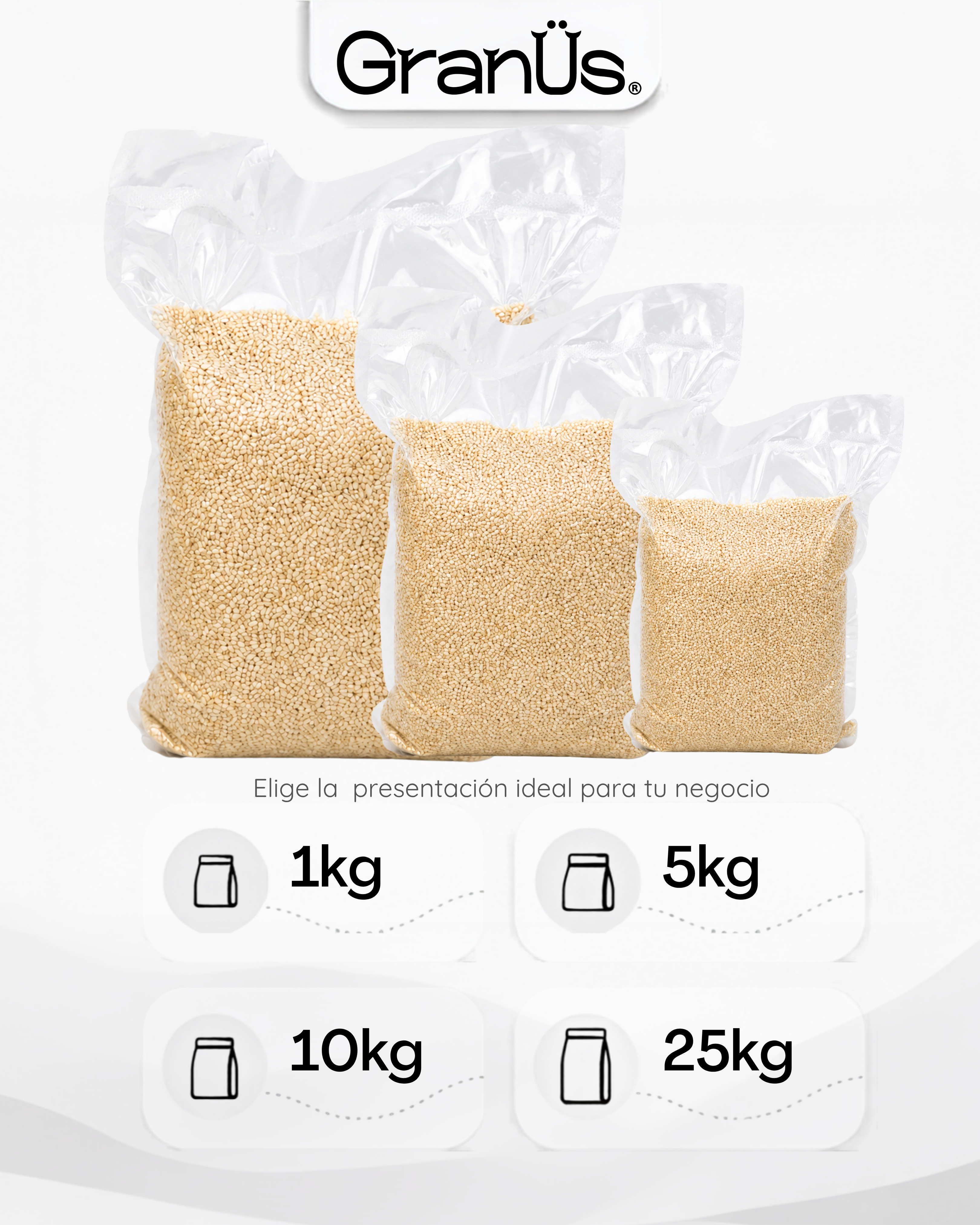 Presentaciones de ajonjolí de 1, 5, 10 y 25 kilogramos